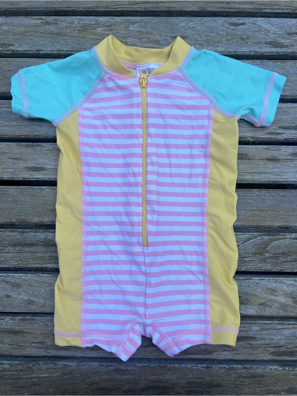 Hanna Anderson Zip Front One-Piece Swimsuit - Pink Stripe & Yellow